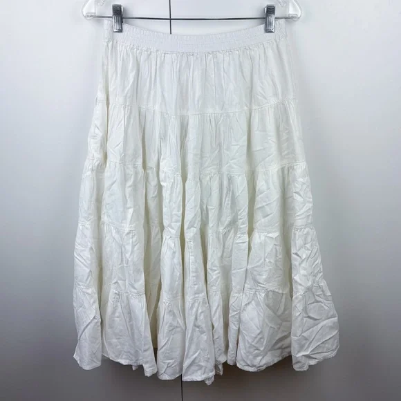 Free People In Full Swing Midi Skirt Tiered Peasant Ivory White Cotton NEW Small - Picture 2 of 13